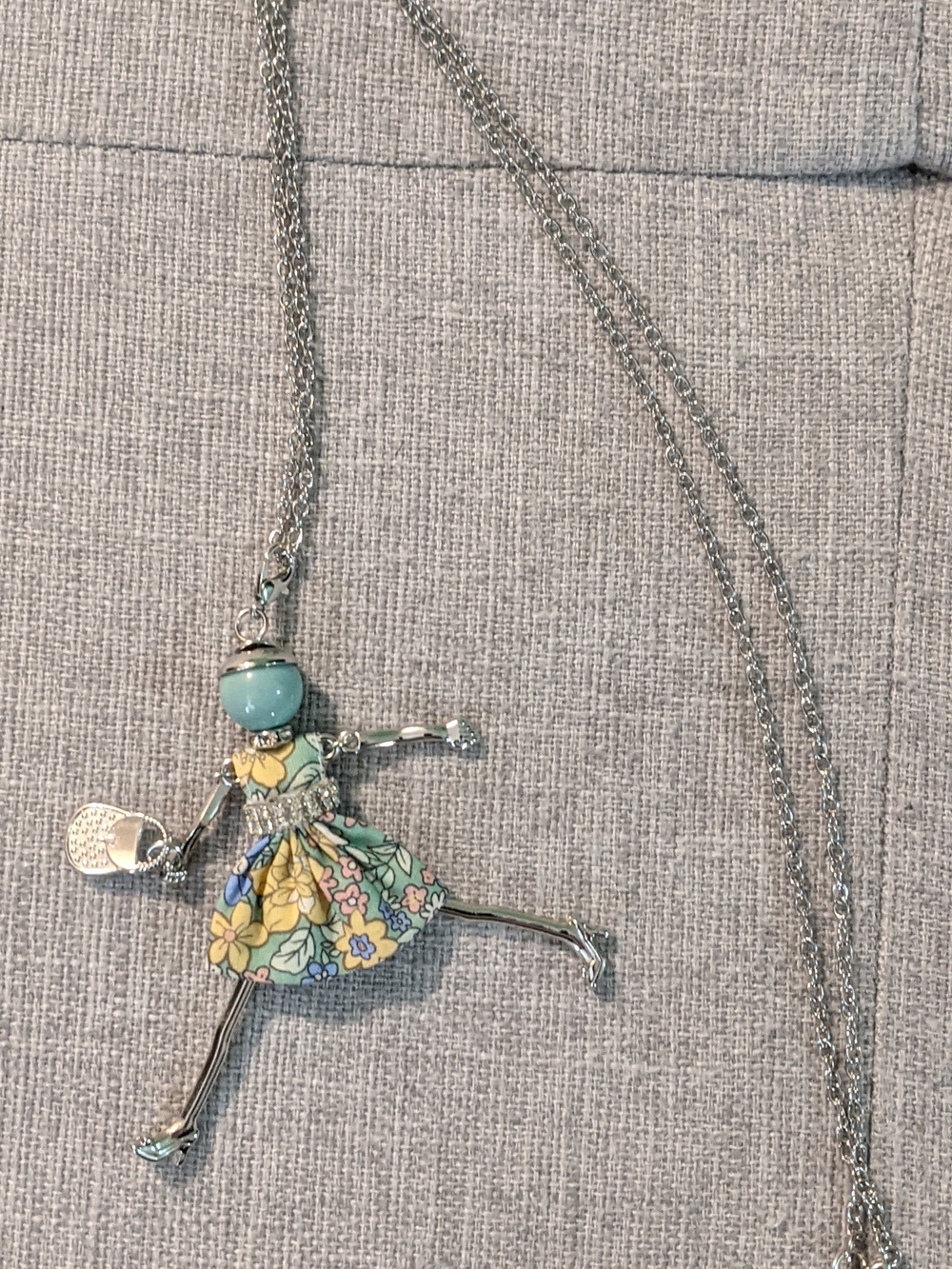 SUMMER SALE 3 ITEMS FOR 20$Floral Dress Girl Pendant Necklace in Mint & Yellow